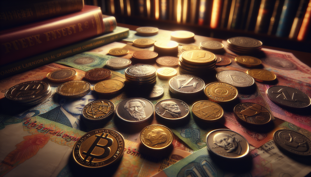 Afficher les différentes monnaies qui commencent par la lettre B sur une table en bois brillant avec un éclairage doux, mettant en valeur les détails des designs.