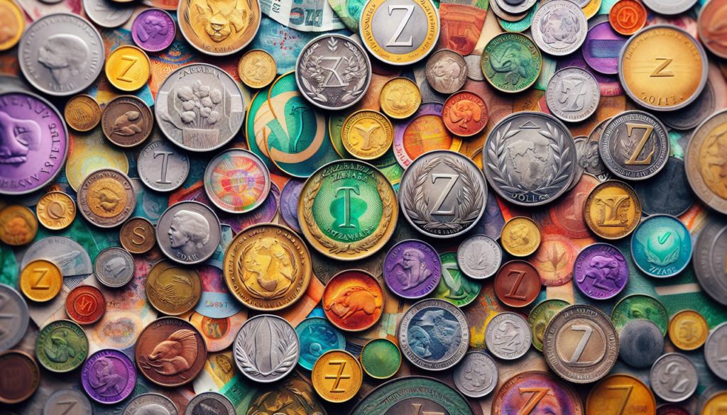 Monnaie en Z de divers pays dans une composition circulaire élégante.