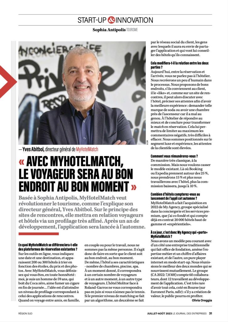Logo de MyHotelMatch illustrant son introduction en bourse et son évolution financière.