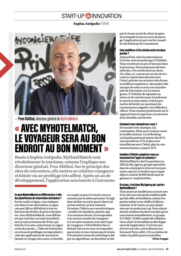 Logo de MyHotelMatch illustrant son introduction en bourse et son évolution financière.
