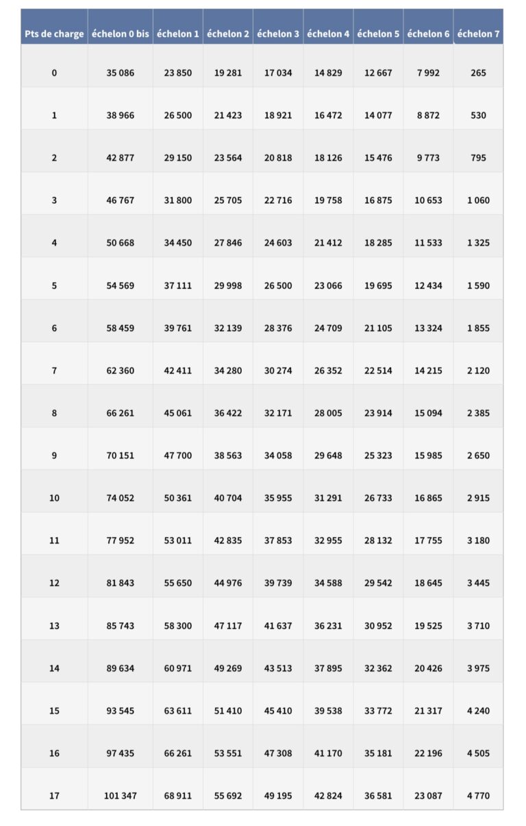 Tableau détaillant les montants des bourses CROUS selon les échelons pour l'année universitaire 2024-2025.
