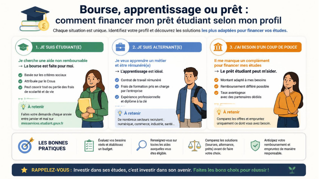 Bourse, apprentissage ou prêt : comment financer mon prêt étudiant selon mon profil
